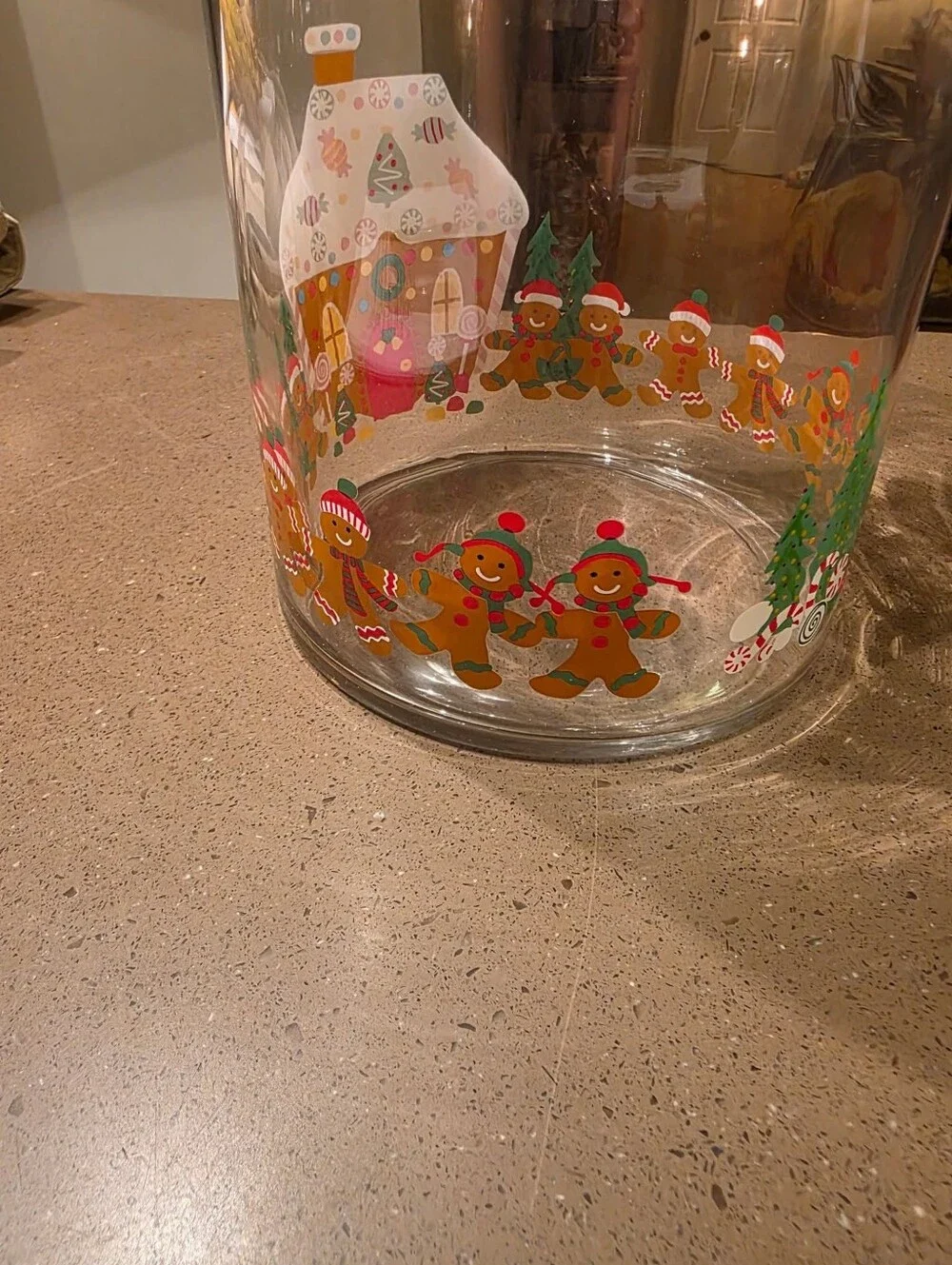Clear Glass Gingerbread Theme Cookie Jar